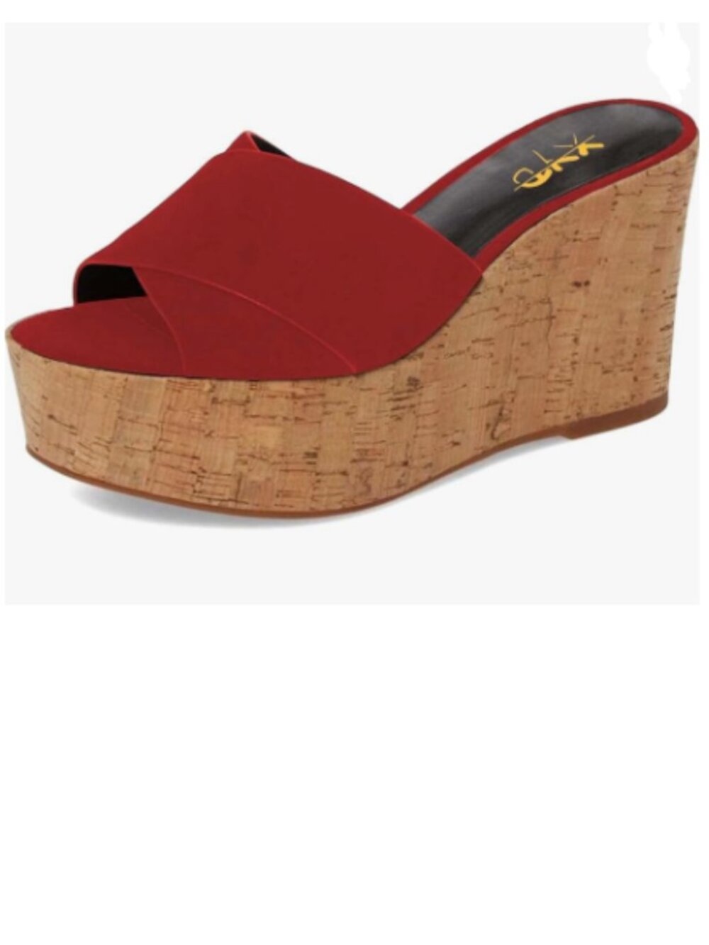 XYD Red Cork Wedges Platform High Heel Sandals Open Toe Crisscross Straps Mule